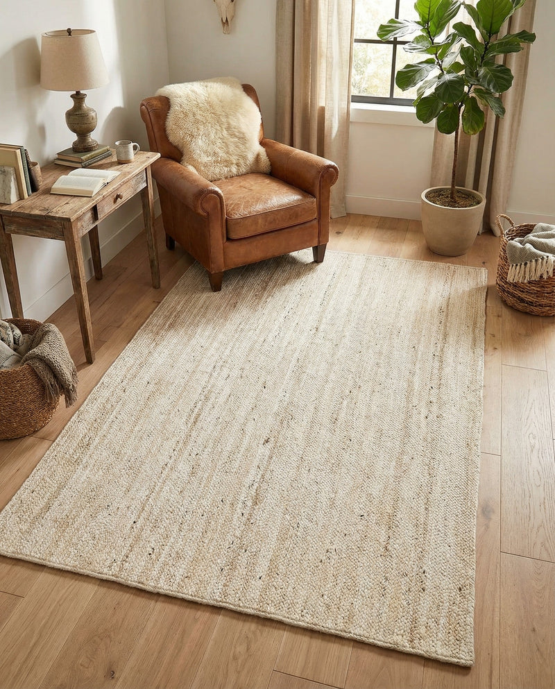 Woven Seaside Jute Collection Area Rug - Savannah (White) Rectangle White  lifestyle 12