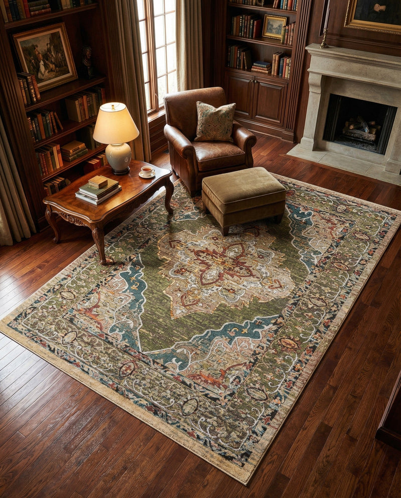 Savannah Soiree Collection Area Rug - Serengeti (Green) Rectangle Green  lifestyle 21