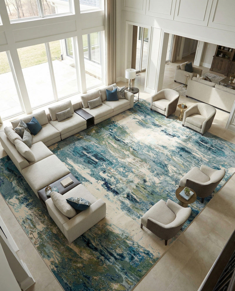 Chromatic Oasis Collection Area Rug -  Serene Rectangle Light Blue  lifestyle 34