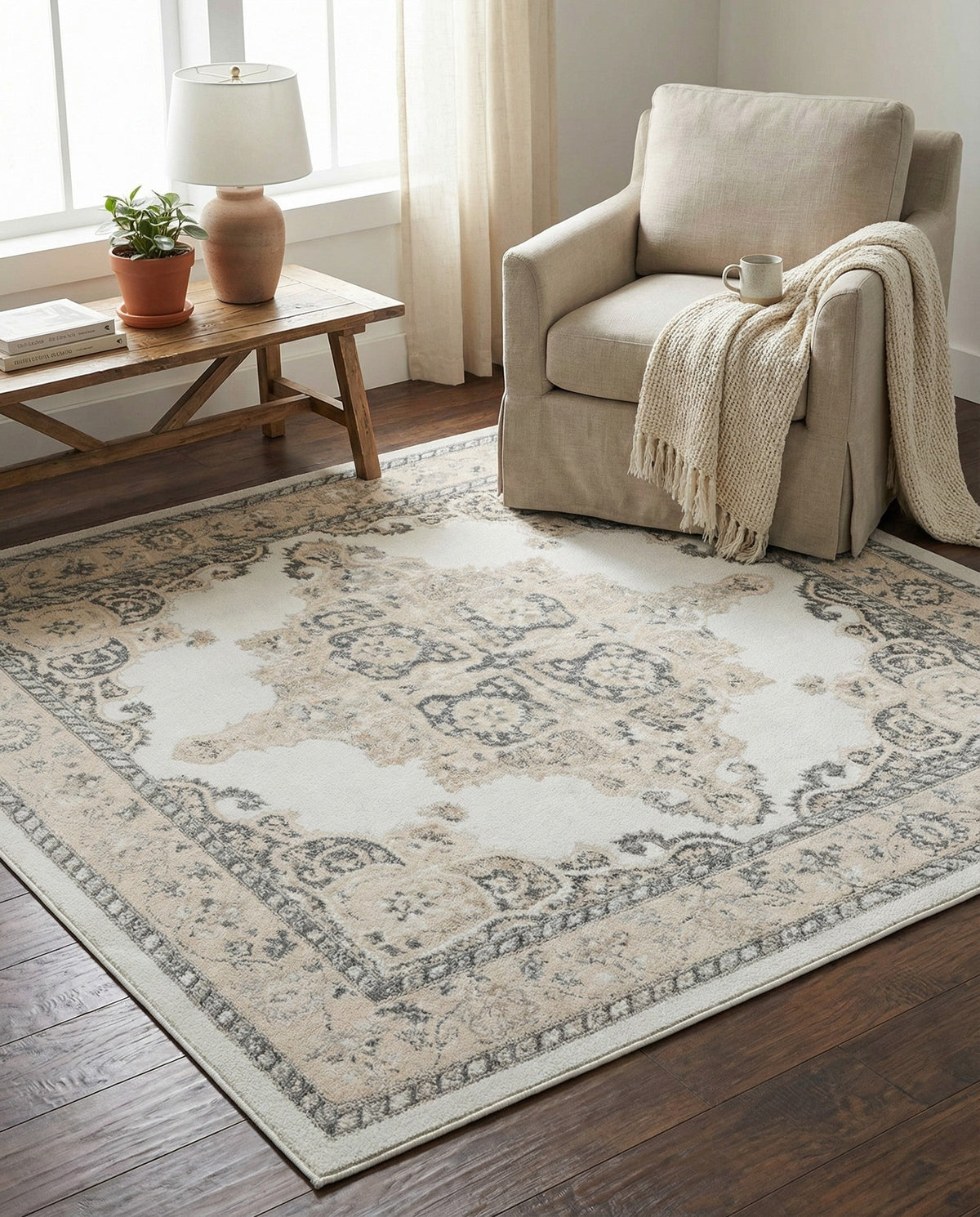 Beverly Grove Collection Area Rug -  Fairfax (Ivory) Square Ivory  lifestyle 79
