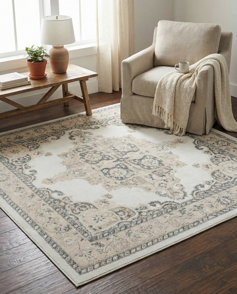 Beverly Grove Collection Area Rug -  Fairfax (Ivory) Square Ivory  lifestyle 79