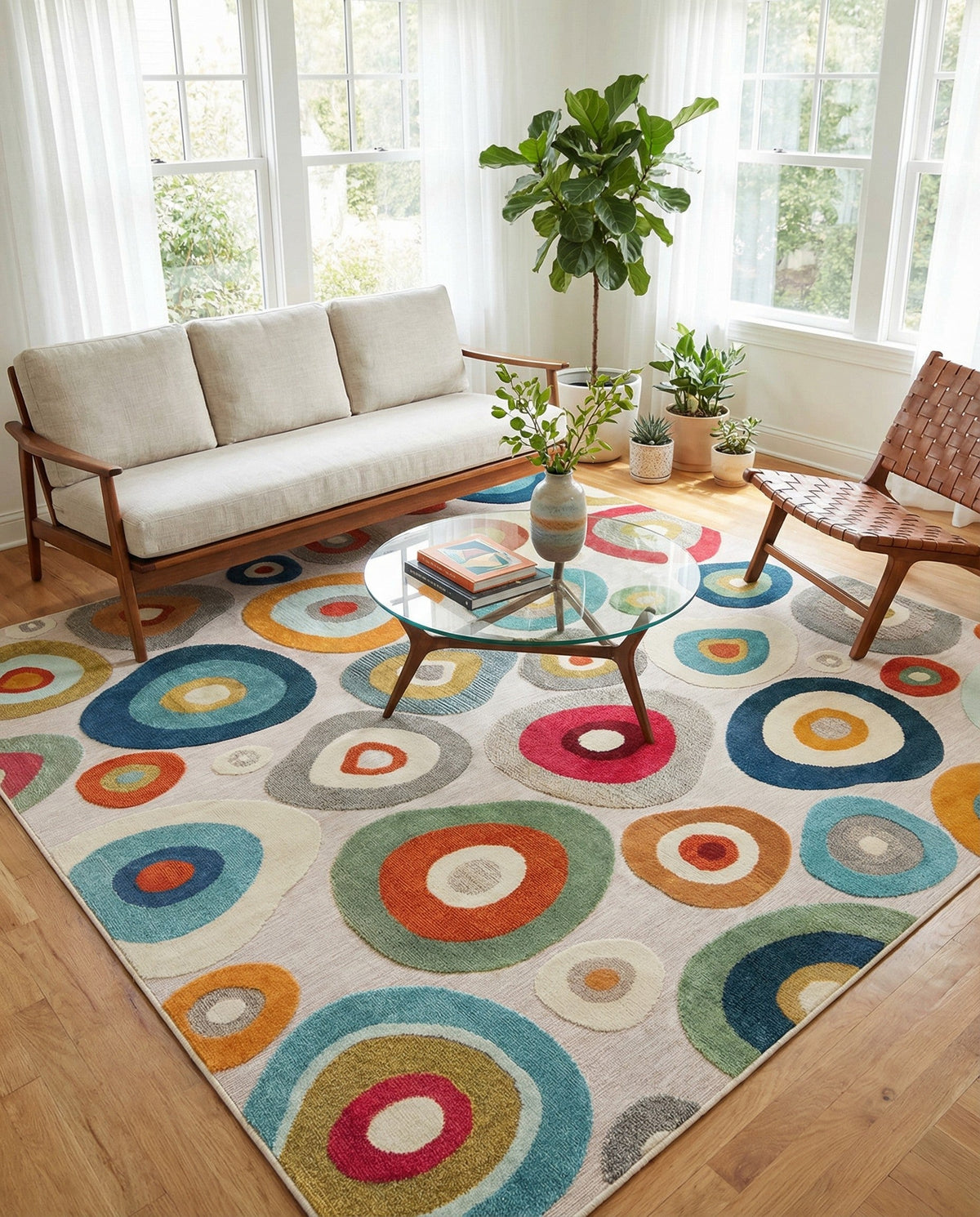 Outdoor Marrakesh Collection Area Rug -  Chefchaouen Square Multi Beige  lifestyle 138