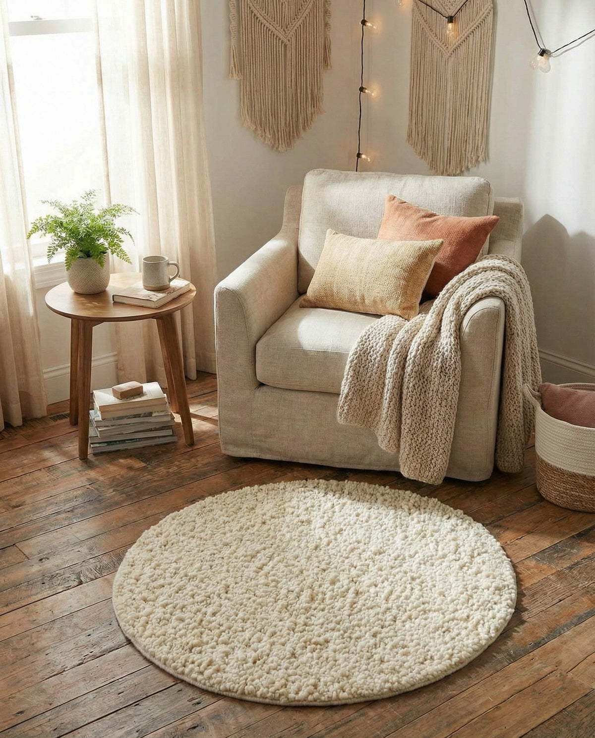 Wellington Luxe Shag Collection Area Rug - Kapiti Round Moroccan Ivory  lifestyle 131