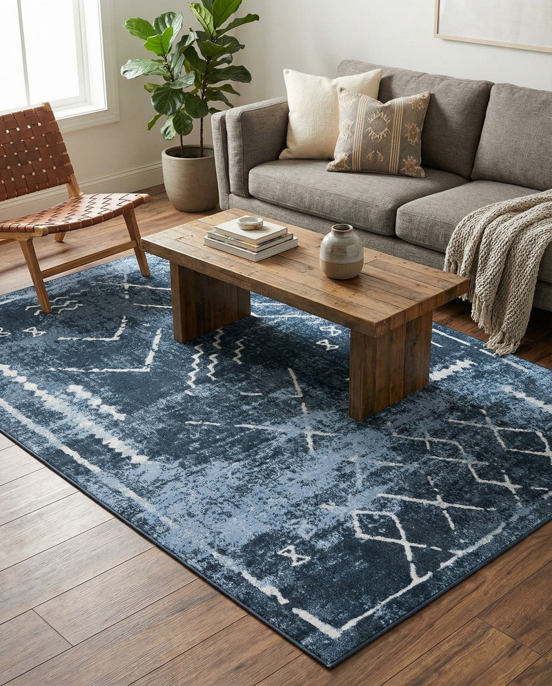 Aegean Elegance Washables Collection Area Rug - Santorini Rectangle Navy Blue  lifestyle 38
