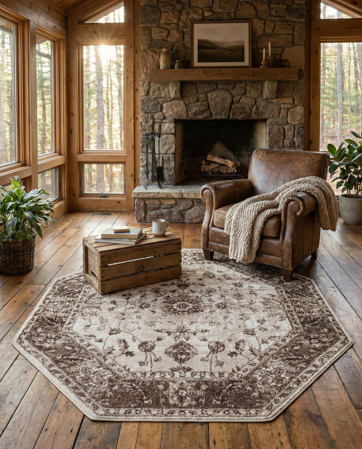 Andes Summit Collection Area Rug -  Aconcagua Octagon Cream  lifestyle 98