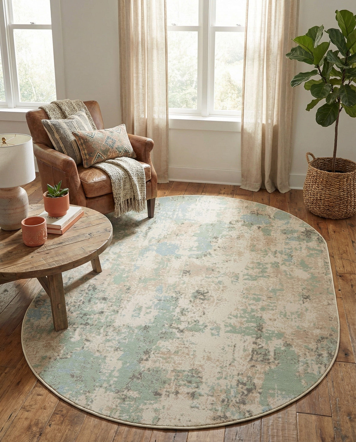 Lagoon Oasis Collection Area Rug -  Seagrass Oval Teal  lifestyle 120
