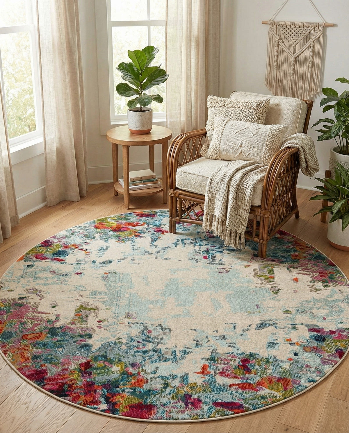 Chromatic Oasis Collection Area Rug -  Blush Round Multi  lifestyle 90