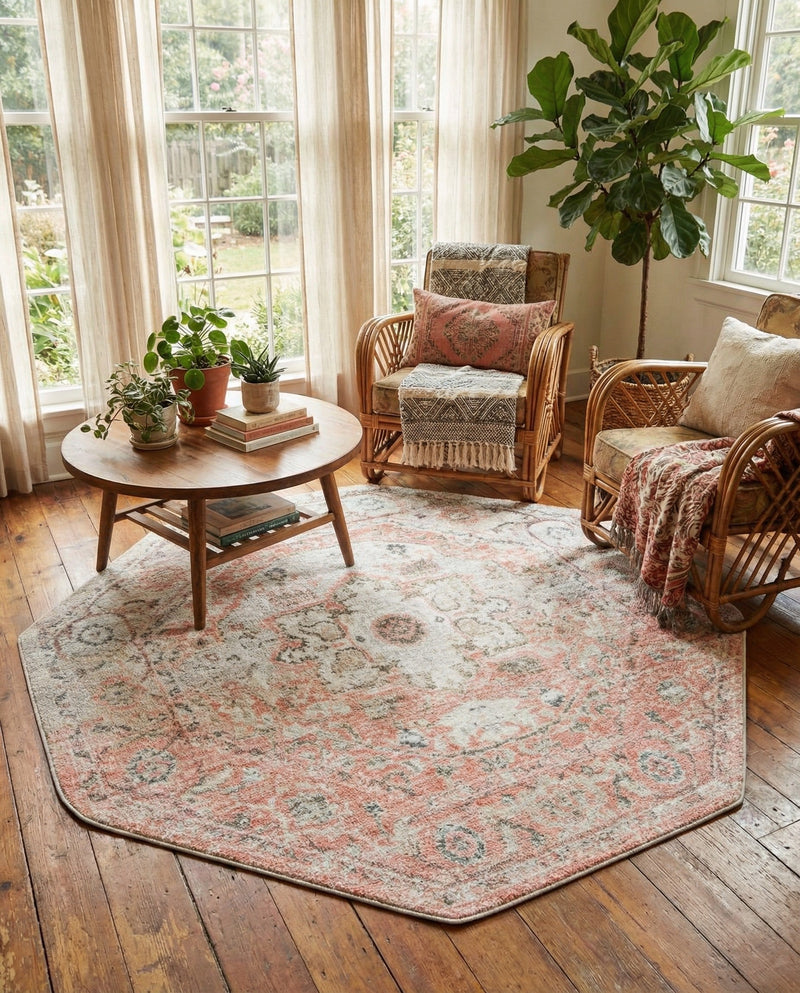 Parisian Elegance Collection Area Rug - Versailles (Rose Pink) Octagon Rose Pink  lifestyle 78