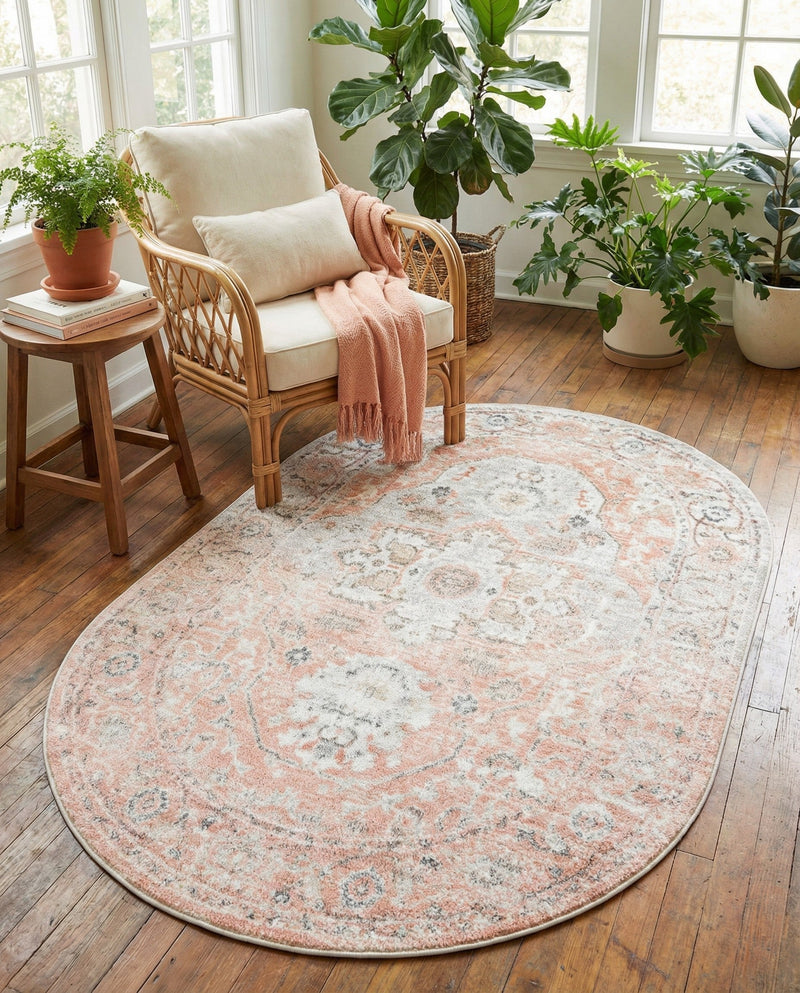 Parisian Elegance Collection Area Rug - Versailles (Rose Pink) Oval Rose Pink  lifestyle 66