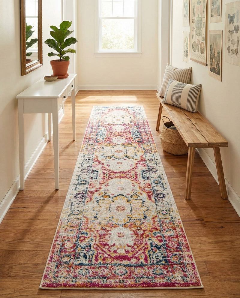 Parisian Elegance Collection Area Rug - Versailles (Pink Gray) Runner Pink Gray  lifestyle 41
