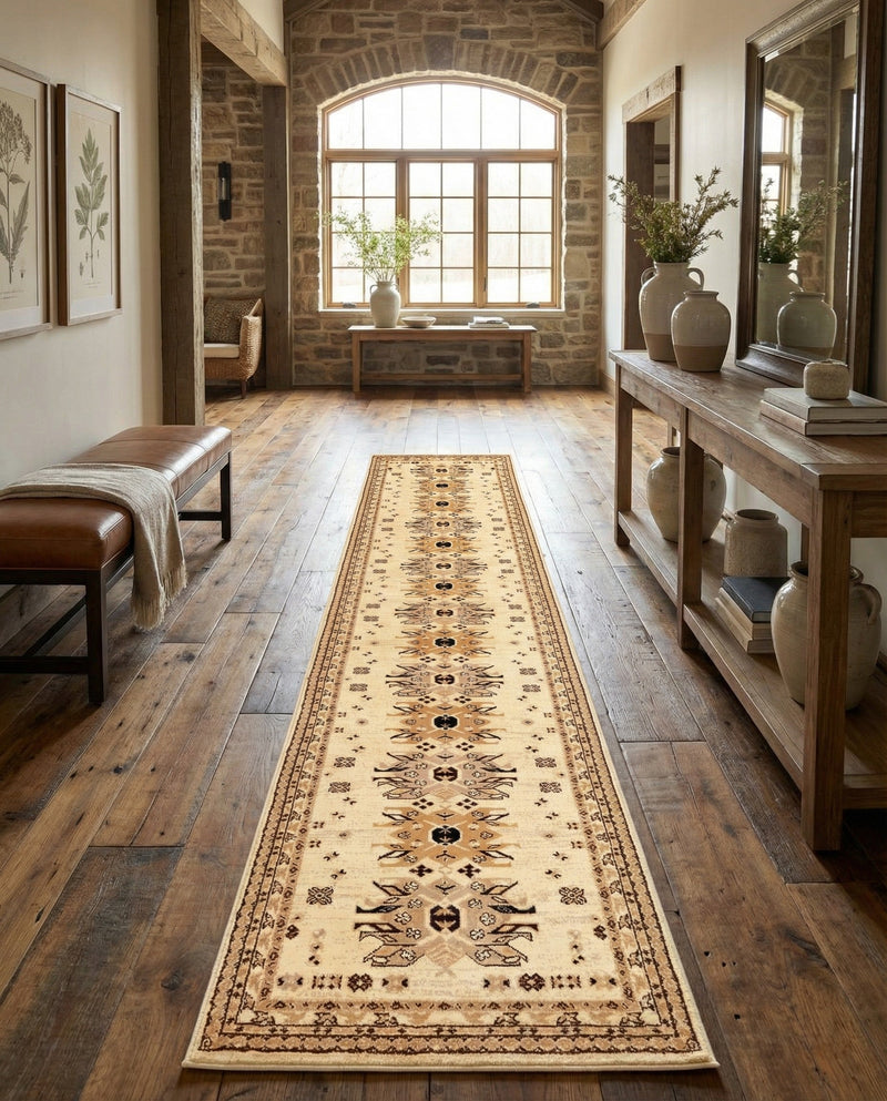 Tabriz Tapestries Collection Area Rug - Azerbaijan (Ivory) Runner Ivory  lifestyle 51