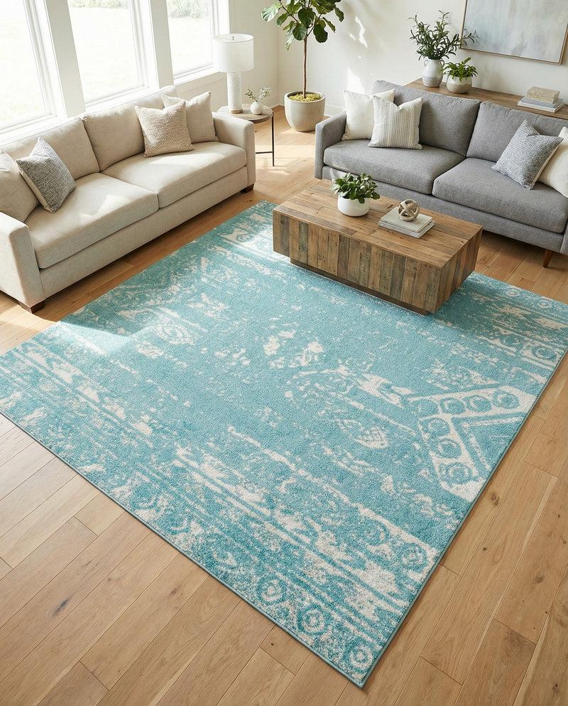 Brighton Stripes Collection Area Rug - Sussex (Light Blue) Square Light Blue  lifestyle 27