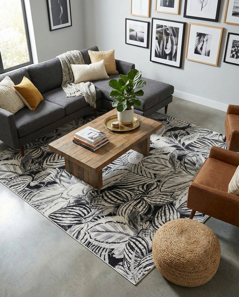 Meadow Breeze Collection Area Rug -  Bluebell Rectangle Charcoal  lifestyle 11