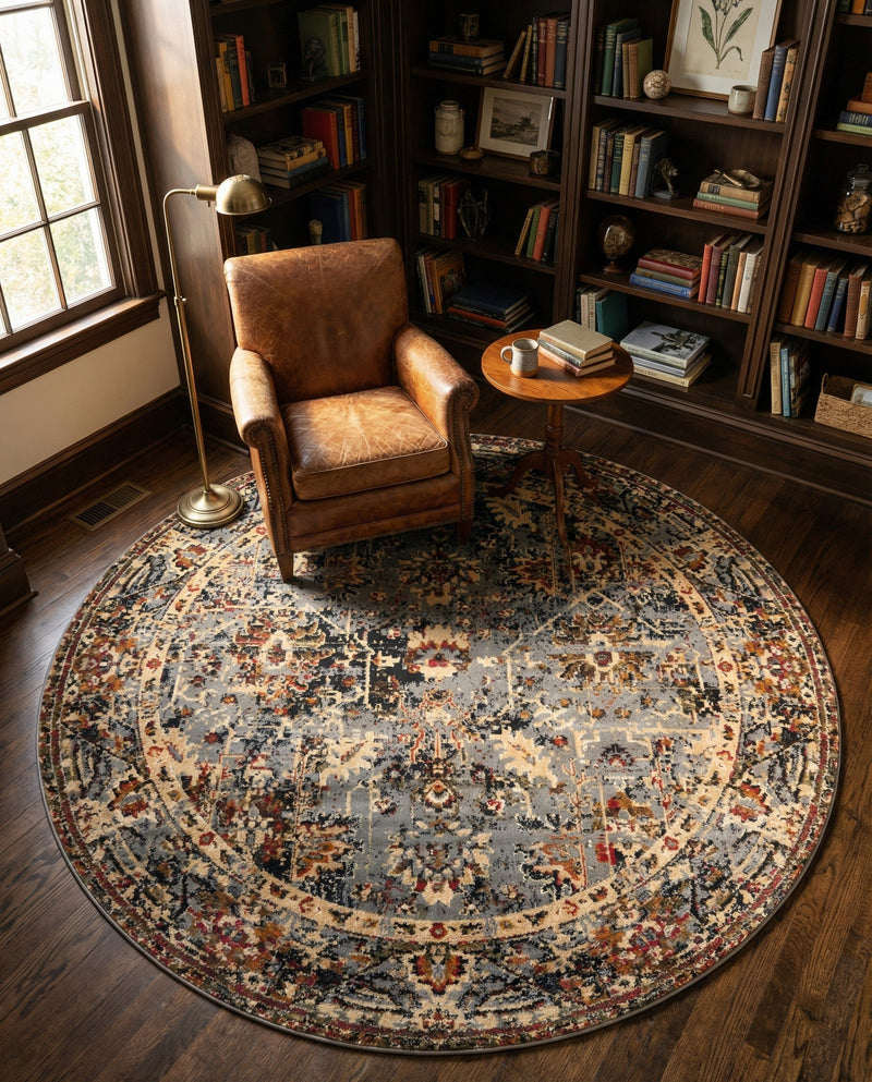 Neptune Elegance Collection Area Rug -  Galatea (Blue) Round Blue  lifestyle 61