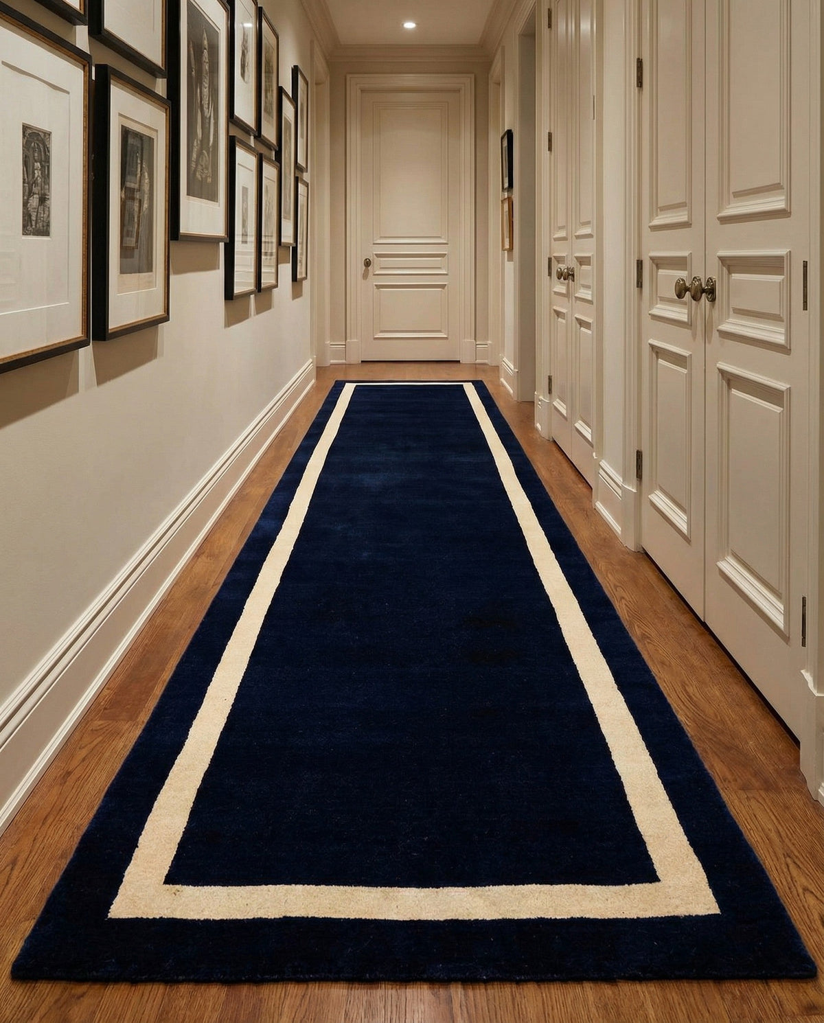 Savannah Borders Wool Collection Area Rug - Chatham Runner Cobalt Blue  lifestyle 160