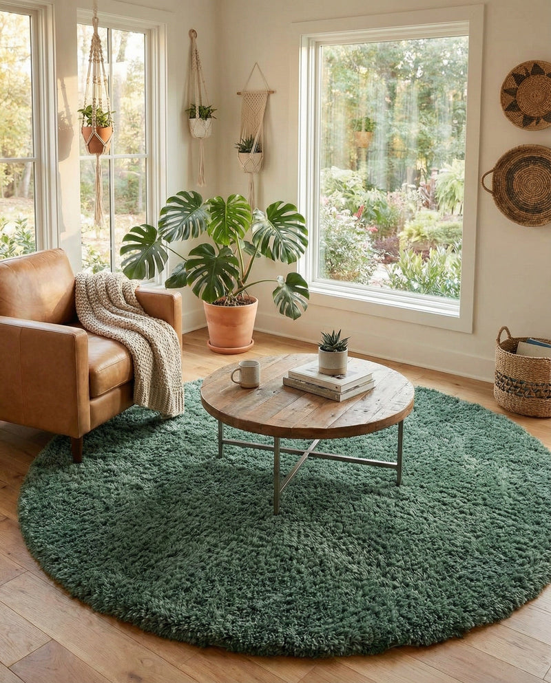 Eternal Plush Oasis Collection Area Rug -  Tranquility (Forest Green) Round Forest Green  lifestyle 68
