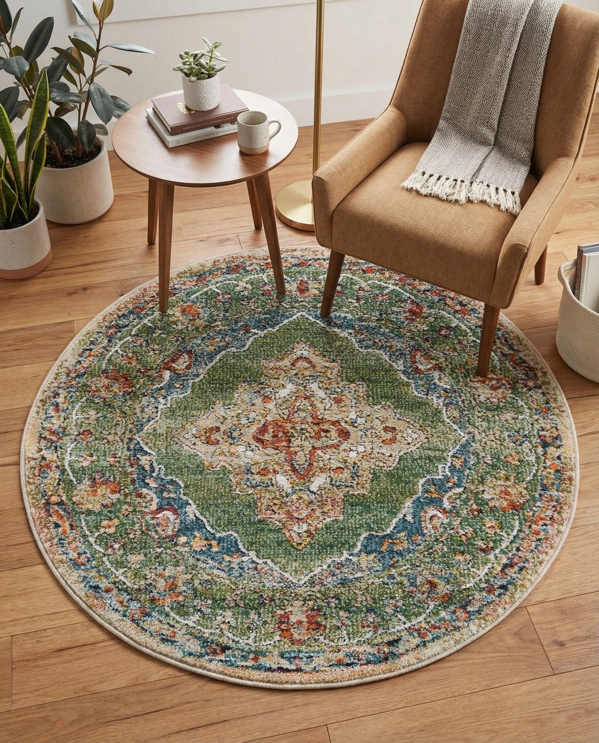 Savannah Soiree Collection Area Rug - Serengeti (Green) Round Green  lifestyle 86