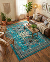 Tabriz Tapestries Collection Area Rug - Azerbaijan (Turquoise) Rectangle Turquoise  lifestyle 15