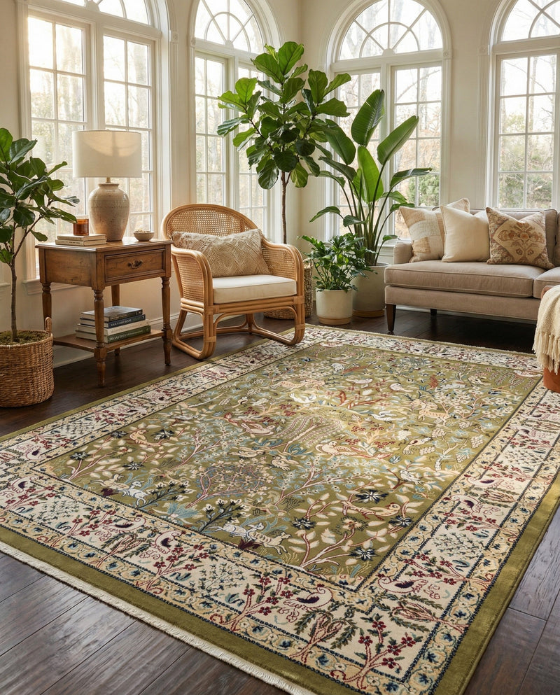 Persian Elegance Collection Area Rug -  Kerman (Green) Rectangle Green  lifestyle 26