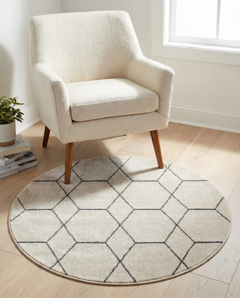 Trellis Mosaic Collection Area Rug - Arborville (Ivory) Round Ivory  lifestyle 63