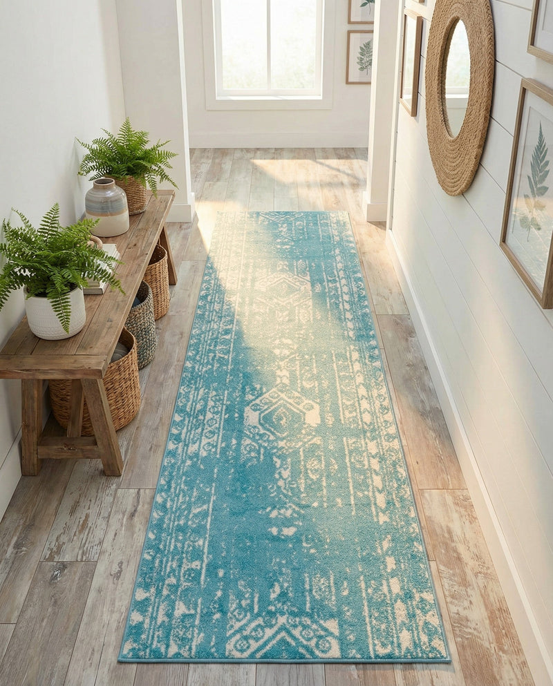 Brighton Stripes Collection Area Rug - Sussex (Light Blue) Runner Light Blue  lifestyle 73