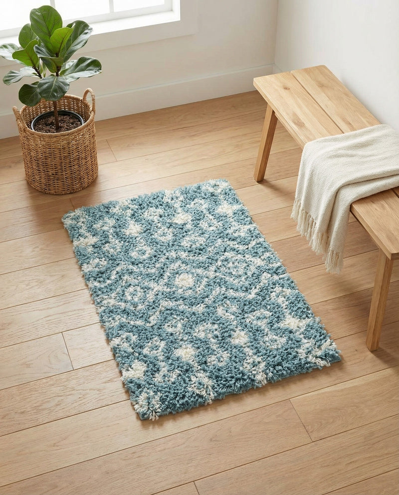 Berber Lattice Shag Collection Area Rug - Atlas (Light Blue) Rectangle Light Blue  lifestyle 13