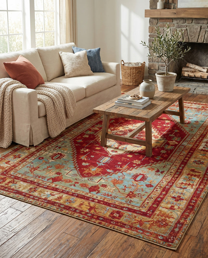 Patio Heritage Collection Area Rug -  Arbor Rectangle Red Green Blue  lifestyle 17