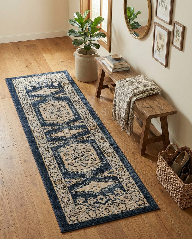 Eden Oasis Collection Area Rug -  Refuge (Dark Blue) Runner Dark Blue  lifestyle 79