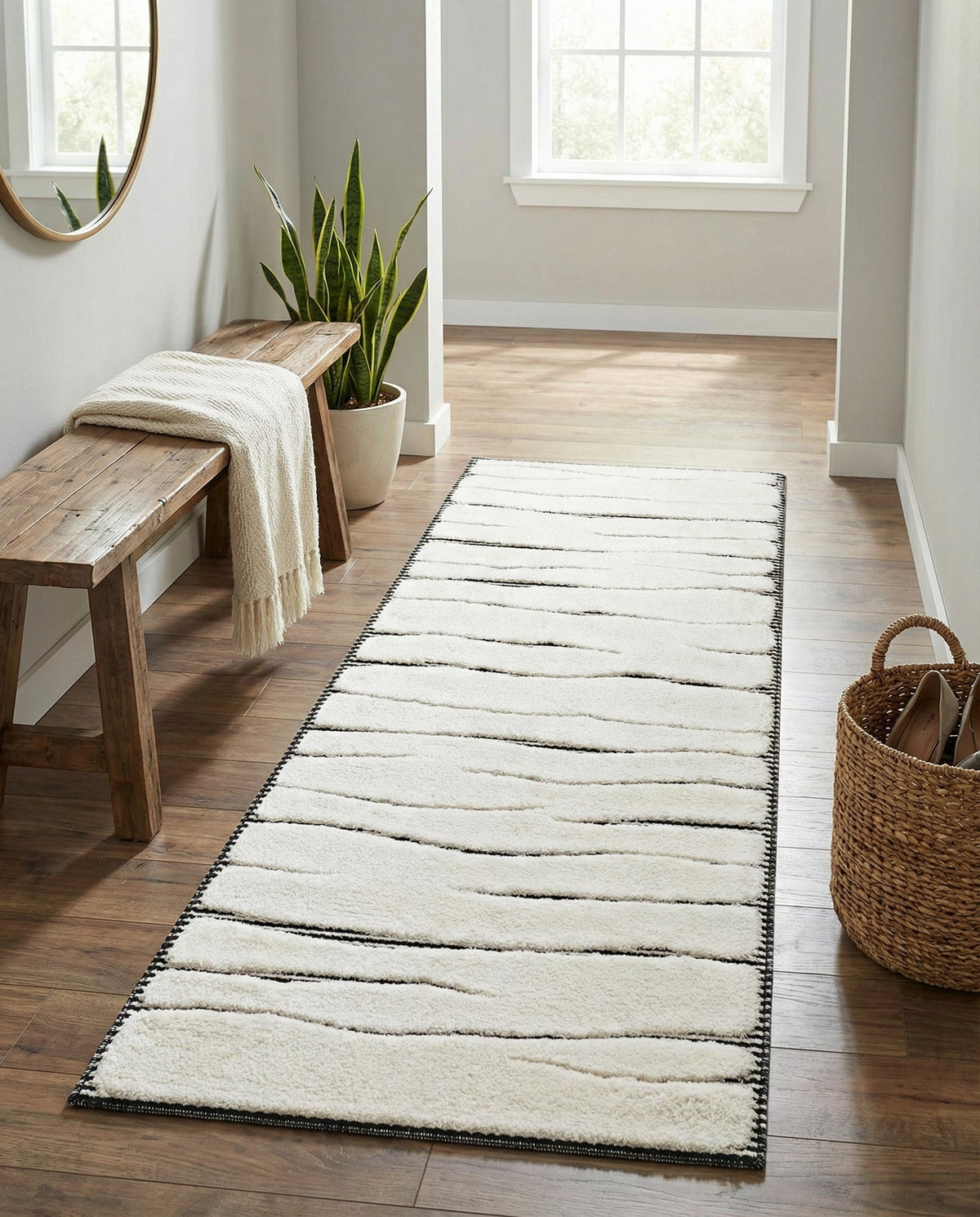 Monochrome Collection Area Rug - Slate Runner Ivory White  lifestyle 105