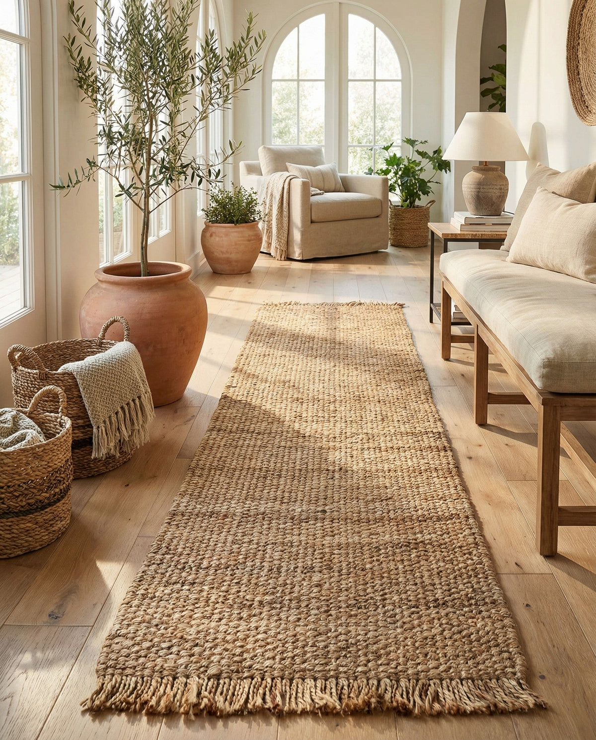 Savannah Jute Collection Area Rug - Seashore Runner Natural  lifestyle 158