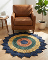 Woven Seaside Jute Collection Area Rug - Coastalhaven (Navy Blue Yellow Green) Round Navy Blue Yellow Green  lifestyle 17