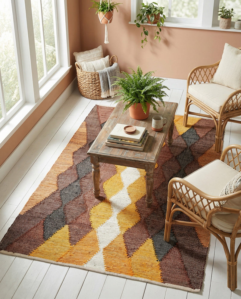 Thar Cotton Collection Area Rug -  Munnar Rectangle Brown Yellow Black  lifestyle 8