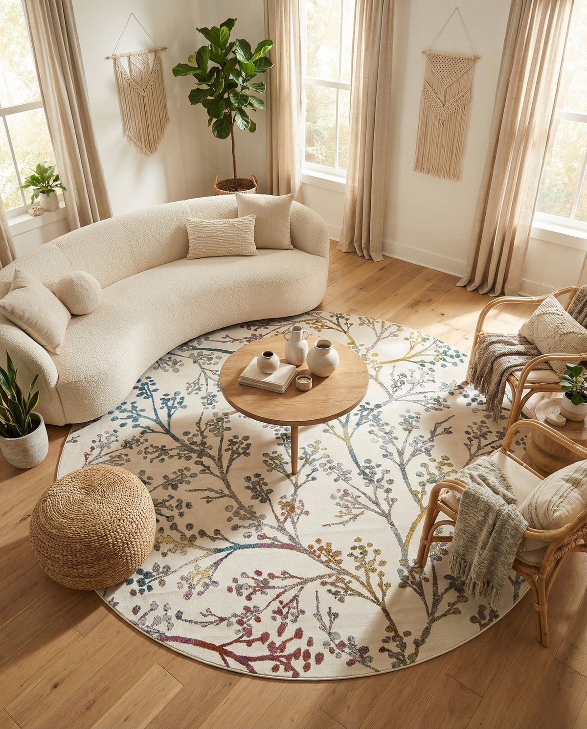 Meadow Breeze Collection Area Rug -  Sunbeam Round Ivory  lifestyle 42