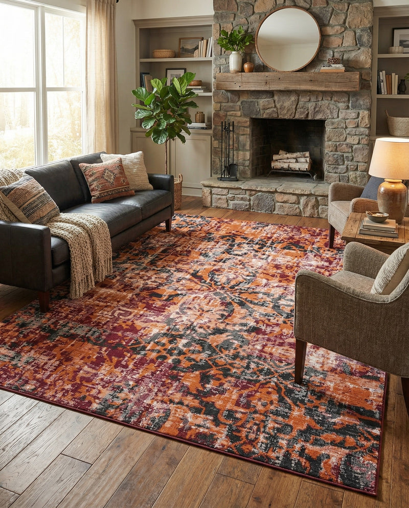 Geneva Terrace Collection Area Rug -  Morges Rectangle Rust Red  lifestyle 25