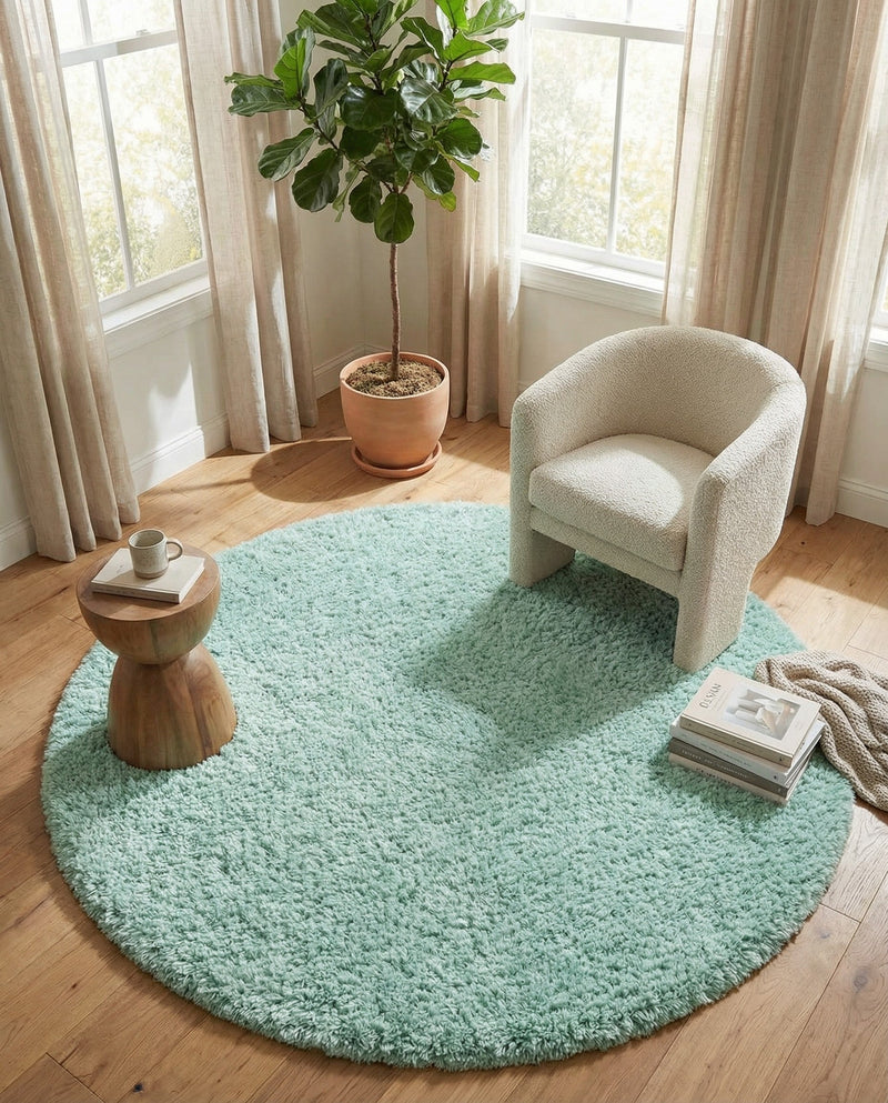Eternal Plush Oasis Collection Area Rug -  Tranquility (Cyan) Round Cyan  lifestyle 53
