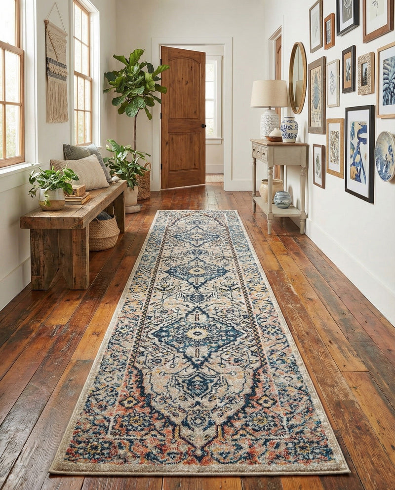 Seville Stripes Collection Area Rug - Cadiz (Blue) Runner Blue  lifestyle 70