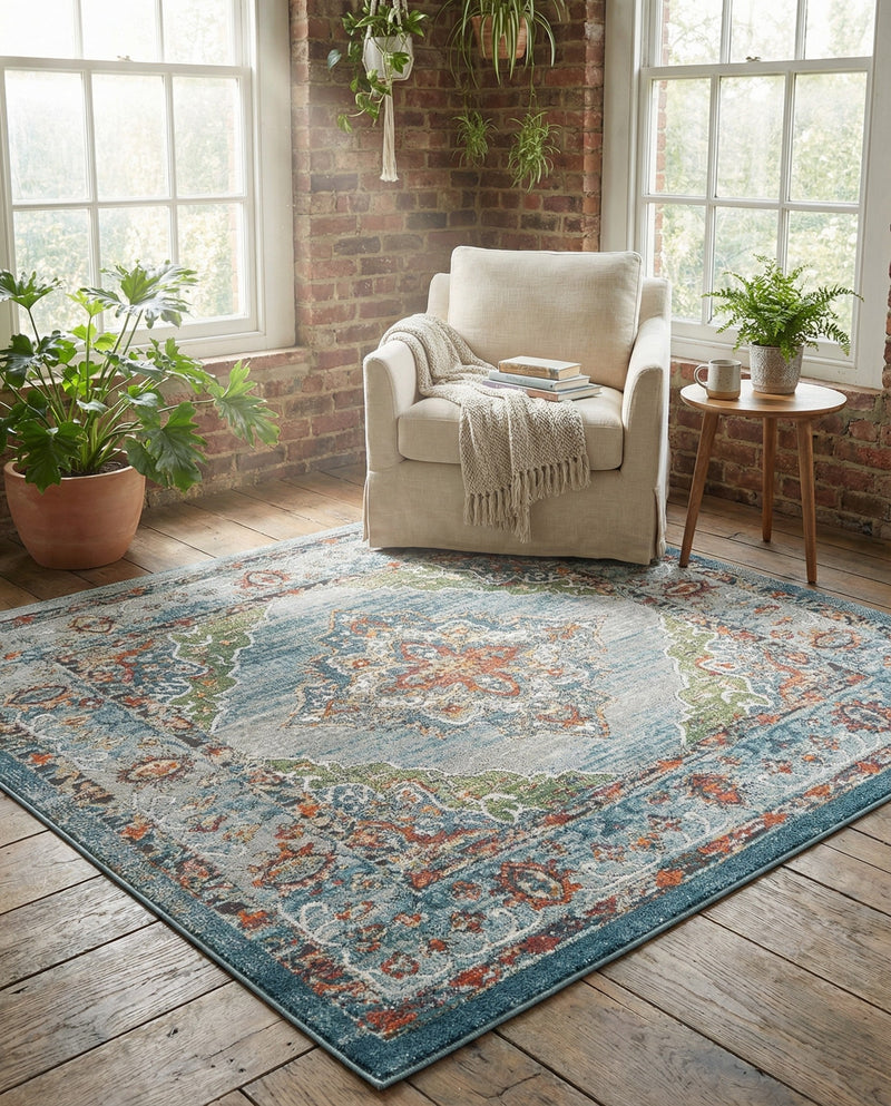 Savannah Soiree Collection Area Rug - Serengeti (Blue) Square Blue  lifestyle 33