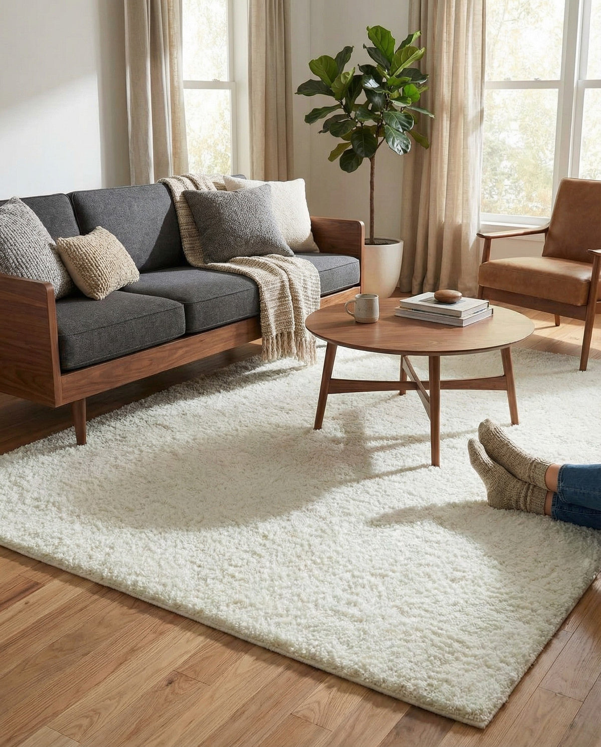 Cozy Comfort Shag Collection Area Rug - Haven (White) Rectangle White  lifestyle 23