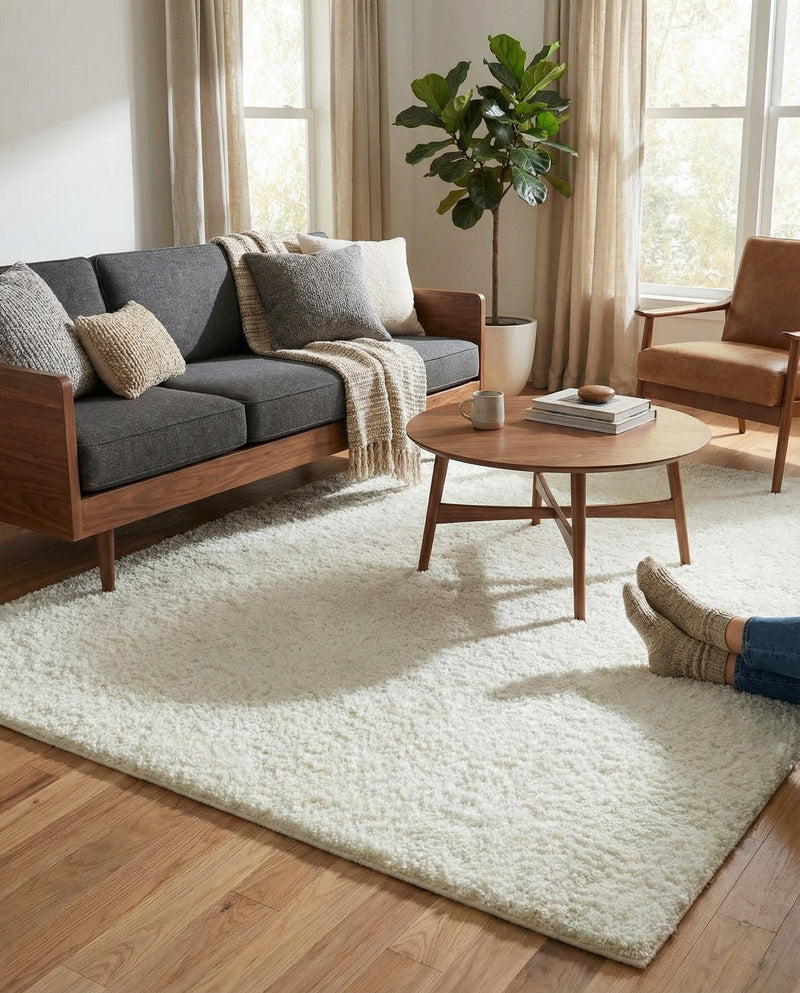 Cozy Comfort Shag Collection Area Rug - Haven (White) Rectangle White  lifestyle 23