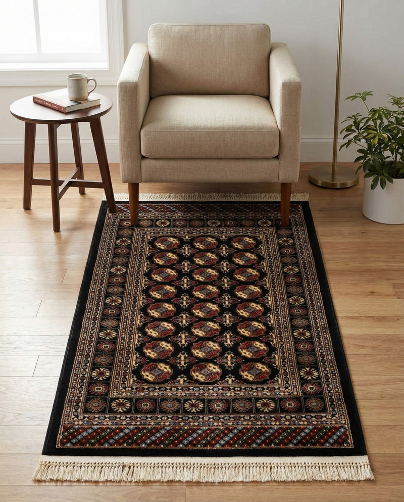 Samarkand Elegance Collection Area Rug -  Margilan (Black) Rectangle Black  lifestyle 32