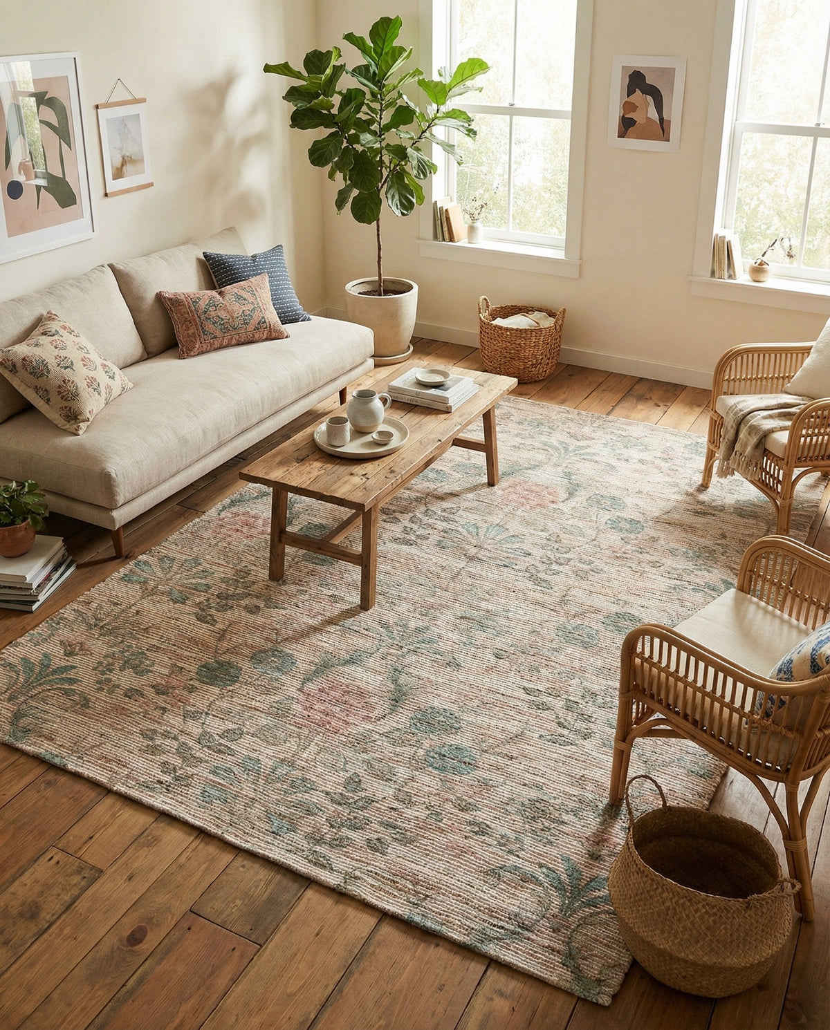 Savannah Threads Collection Area Rug -  Mendocino Rectangle Ivory  lifestyle 15