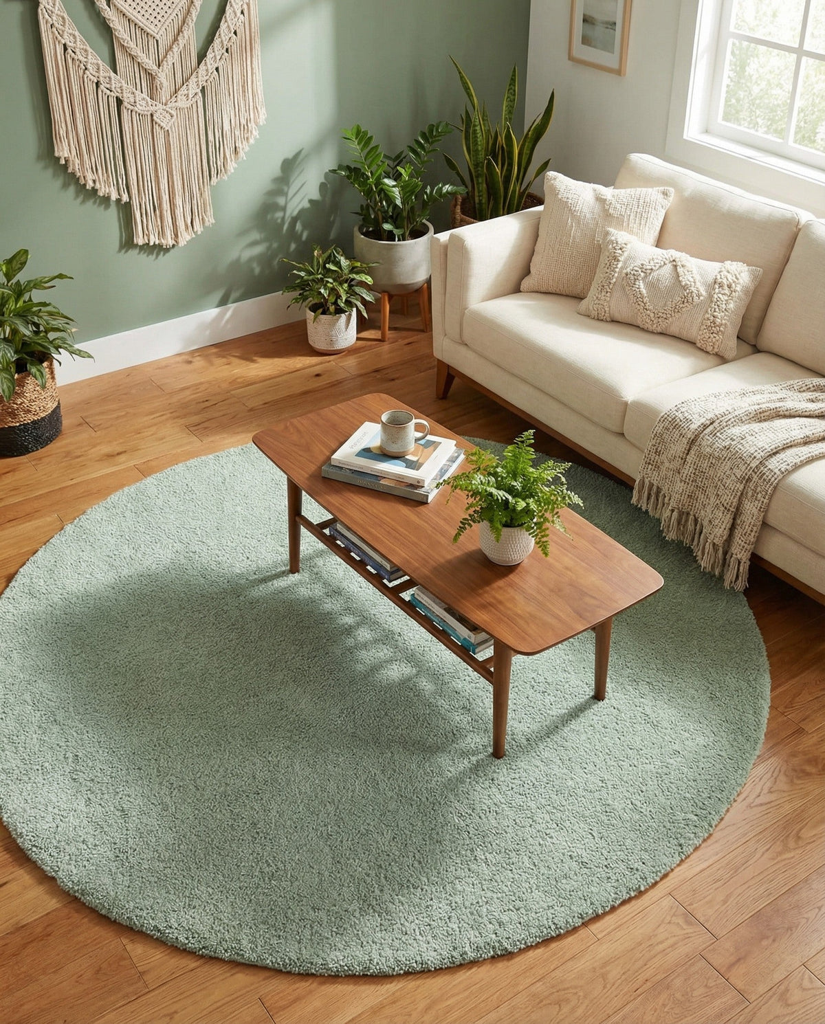 Solid Shag Seaside Collection Area Rug - Azure Cove (Sea Salt Blue) Round Sea Salt Blue  lifestyle 44