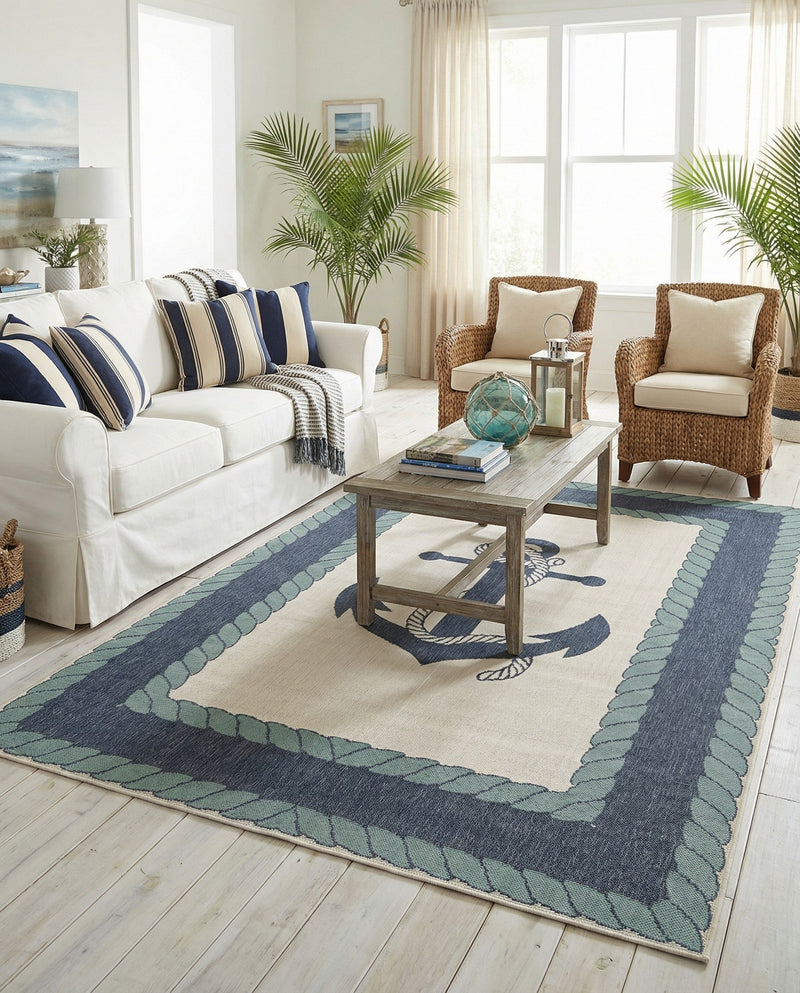Seaside Haven Rugs Collection Area Rug -  Coralreef Rectangle Navy Blue  lifestyle 17