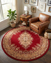 Tabriz Tapestry Collection Area Rug - Azerbaijan (Burgundy) Round Burgundy  lifestyle 36