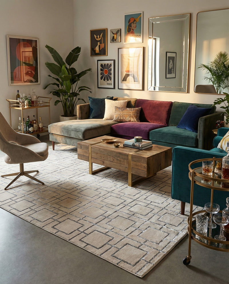 Hollywood Luxe Collection Area Rug -  Beverly (White Silver) Rectangle White Silver  lifestyle 3
