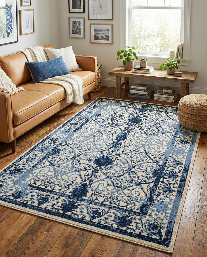 Horizon Collection Area Rug -  Sierra Rectangle Ivory and Blue  lifestyle 14