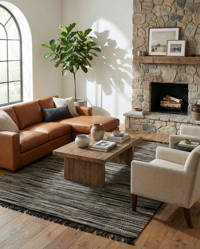 Savannah Jute Collection Area Rug - Nantucket Rectangle Navy Blue and Ivory  lifestyle 43