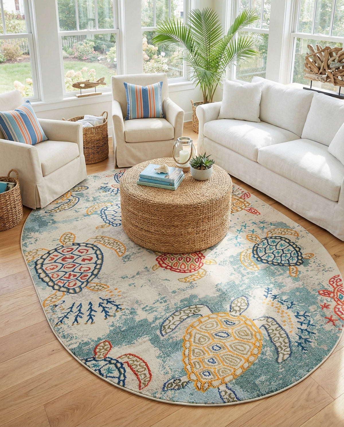 Sorrento Shores Collection Area Rug -  Massa Oval Beige  lifestyle 131