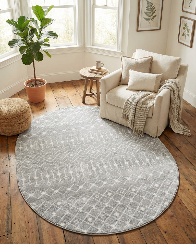Mediterranean Lattice Collection Area Rug - Santorini (Gray) Oval Gray  lifestyle 62