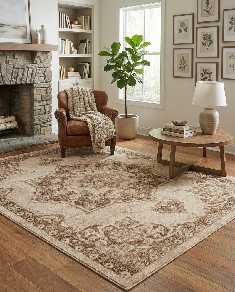 Eden Oasis Collection Area Rug -  Tranquility (Beige) Rectangle Beige  lifestyle 6